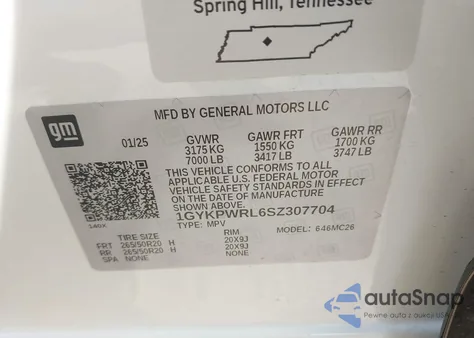 2025 Cadillac Lyriq Sport 2 Rwd z USA, uszkodzony, nr VIN 1GYKPWRL6SZ307704